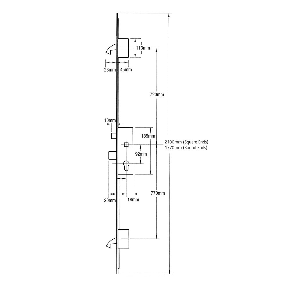 Winkhaus Trulock 45/92 Latch Deadbolt 2 Hooks 20mm Flat Faceplate Lift Lever Multipoint Door Lock - Image 2