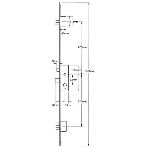 Winkhaus Thunderbolt Latch 5 Deadbolts Flat 16mm or 20mm Faceplate Lift Lever Multipoint Door Lock - Image 8