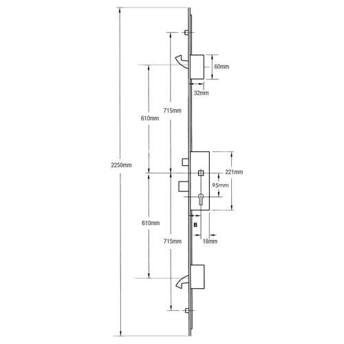 ERA Latch Deadbolt 2 Hooks 2 Rollers Split Spindle Multipoint Door Lock - Option 1 - Image 2