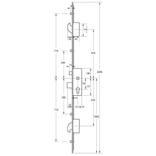ERA Latch Deadbolt 2 Hooks 4 Rollers Split Spindle Multipoint Door Lock - Option 1 - Image 2