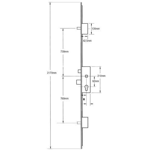 KFV Latch Deadbolt 2 Pin Bolts Key Wind Operated Multipoint Door Lock - Image 2