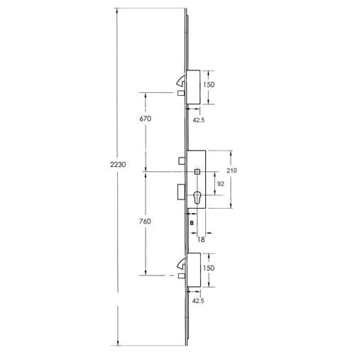 KFV Latch Deadbolt 2 Hooks 2 Pins Lift Lever Multipoint Door Lock - Shootbolt Compatible - Image 2