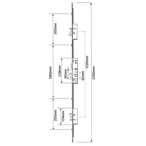 Fullex XL Latch 3 Hooks 2 Anti-Lift Pins 4 Rollers Multipoint Door Lock - 1000mm - Image 2