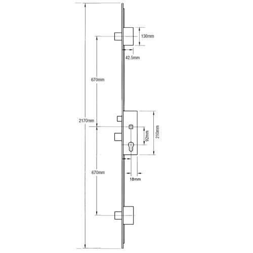 Weru Latch 3 Deadbolts Key Wind Multipoint Door Lock - Option 2 (top deadbolt to spindle = 670mm) - Image 2