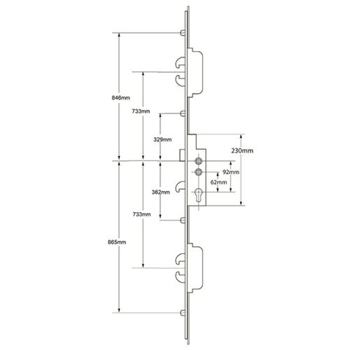 Ingenious Duplex Latch 5 Hook 4 Roller Multipoint Door Lock - Double Spindle 16mm Faceplate Option 2 (top hook to spindle = 733mm) - Image 2