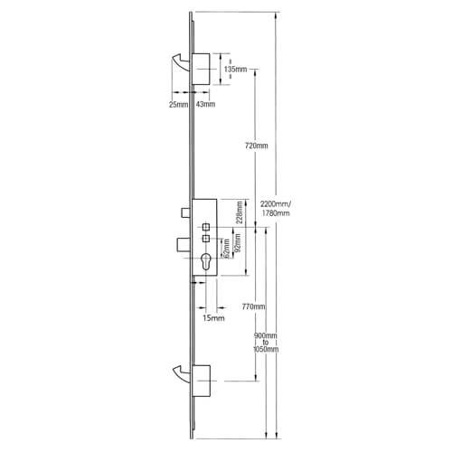 Lockmaster Latch Deadbolt 2 Hooks Lift Lever or Double Spindle Multipoint Door Lock - Image 2