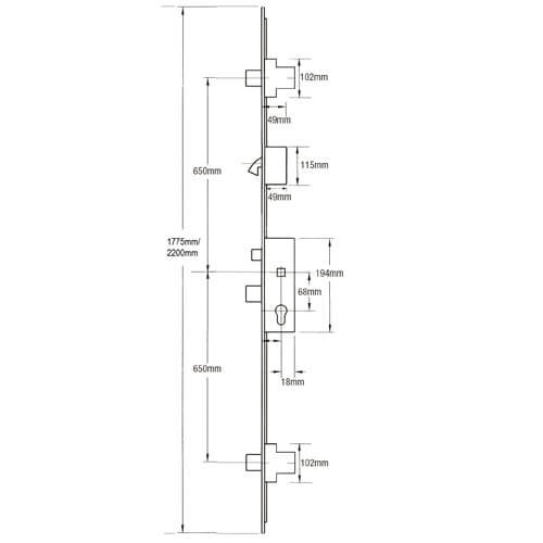 Fullex SL16 Latch 3 Deadbolts 1 Hook Split Spindle Multipoint Door Lock - Image 2