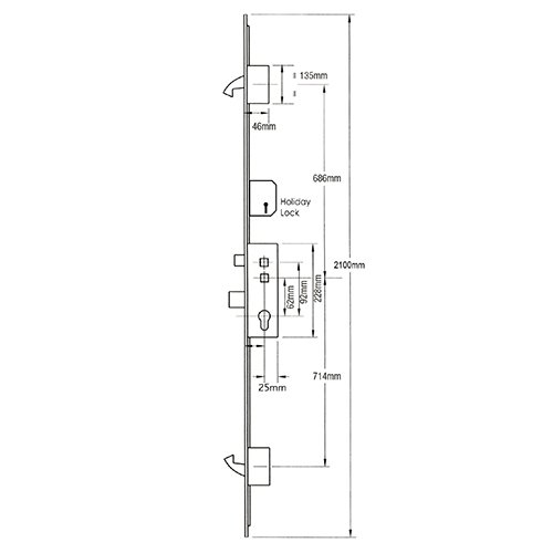Fullex Crimebeater Latch 3 Deadbolts Flat 44mm White Faceplate Double Spindle Multipoint Door Lock - Holiday Lock - Image 2