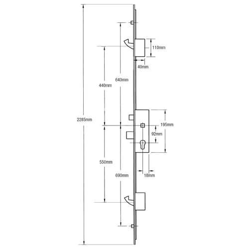 GU Europa Latch Deadbolt 2 Hooks 2 Rollers Split Spindle Multipoint Door Lock - Option 1 - Image 2