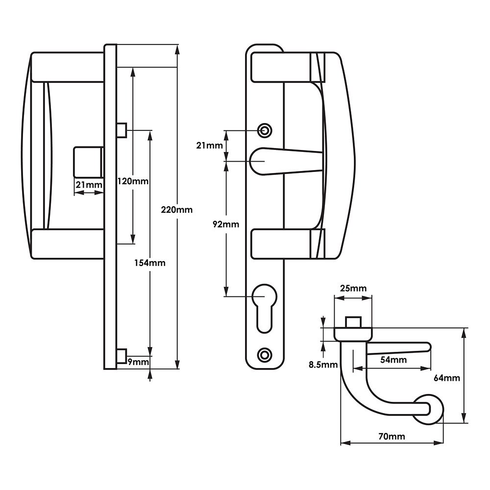 TSS Patio Handle Set For Patio Doors - 92mm PZ - 154mm Screw Centres - Image 2